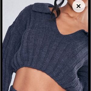 Pretty Little Things Charcoal Wide Rib Knitted Collar Sweatshirt S Nwt